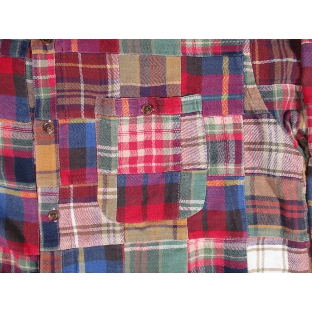 Orvis Patchwork Flannel Plaid Shirt Men's L Button Down 2000's - Picture 4 of 9